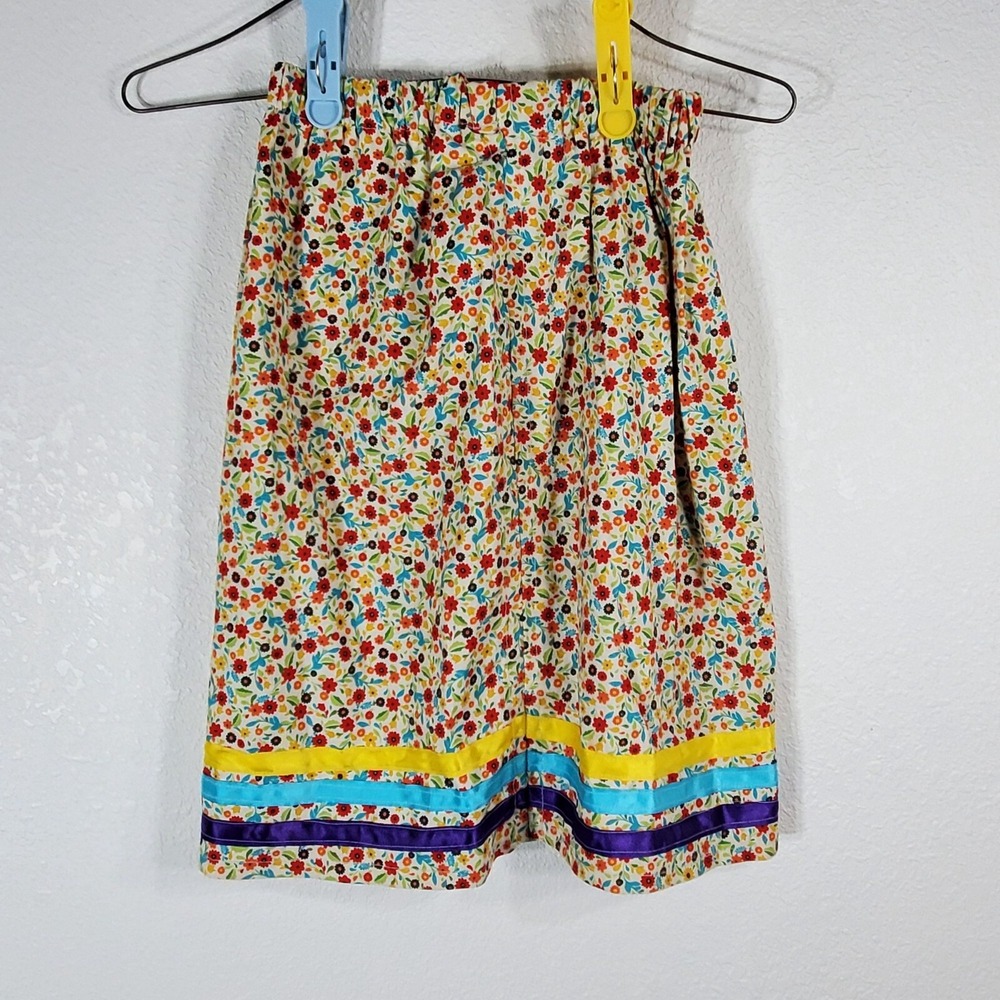 Native American Floral Print Ribbon Dance Skirt Handmade Girls W21 L19 *READ* - Picture 8 of 8